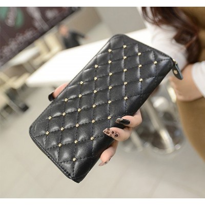 Fashion Women's Clutch Wallet With Black Checked and Rivets Design
